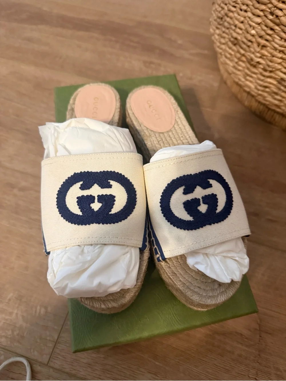Gucci Navy and White Sandals
